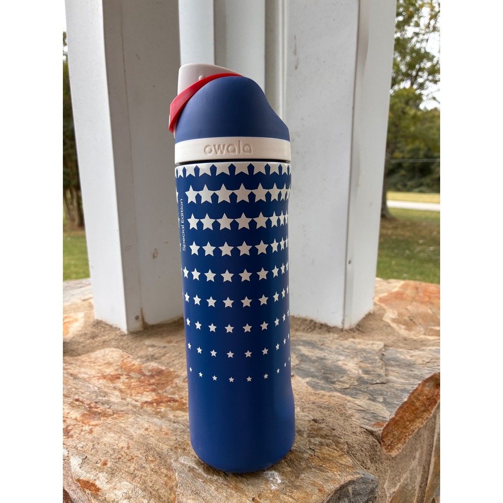 Owala FreeSip 24oz Special Edition Star Pattern Blue White Red Water Bottle